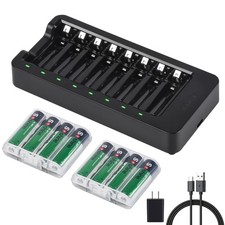 AA AAA Smart Battery Charger with 8 AA Rechargeable Batteries 2500mAh Ni-MH ...