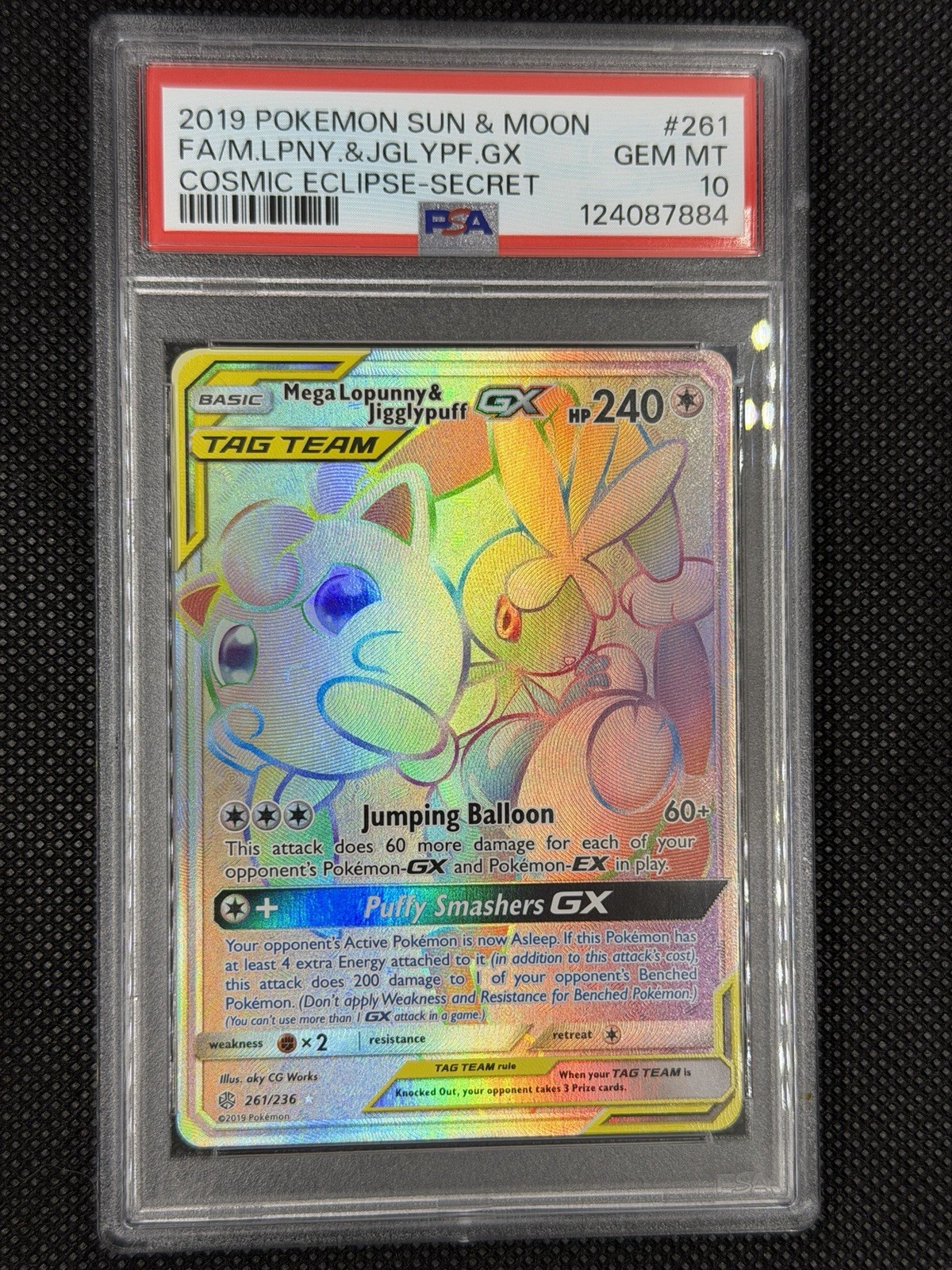 2019 Pokemon Cosmic Eclipse #261 Mega Lopunny & Jigglypuff GX FA Secret PSA 10