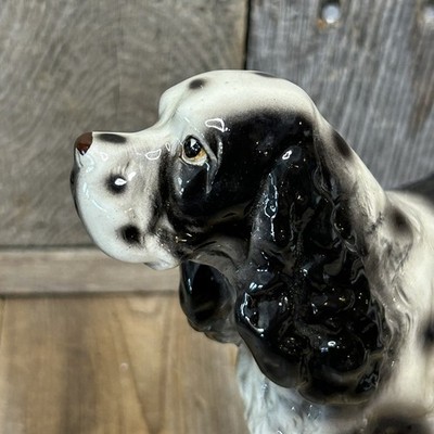 Vtg Enesco Black & White Cocker Spaniel Dog Figurine Porcelain Japan Mid Century