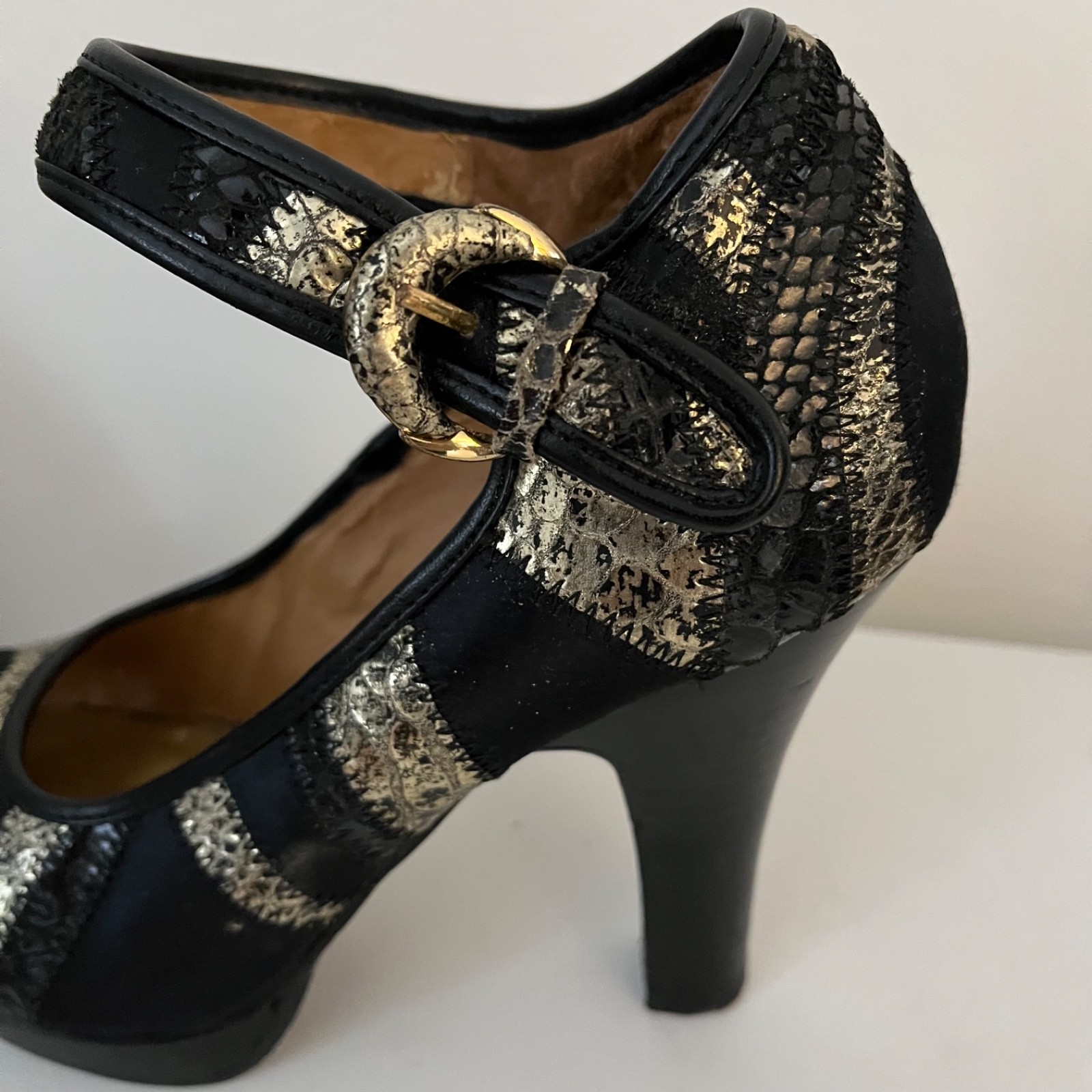 Sam Edelman Snakeskin Patchwork Platform Block He… - image 2