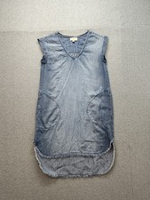 Cloth & Stone Women Dress S Light Blue V Neck Cap Sleeve Raw Hem Pullover Denim