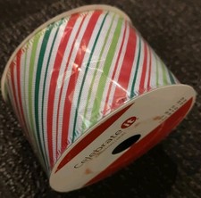 Celebrate It Wired Ribbon 2.5" x 20ft Christmas Red Green White Stripes Bow DIY