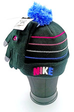NIKE Youth 2-Piece Winter Set Pom Beanie Hat Tech Gloves Black Blue Pink NWT