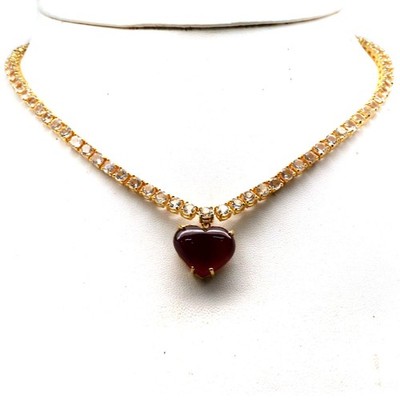 925 Sterlingsilber 16 x 20 Mm Roter Rubin & Topas Statement Halskette 16,5''