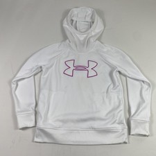 Under Armour Hoodie Youth Medium White ColdGear Loose Pullover Sweatshirt Logo