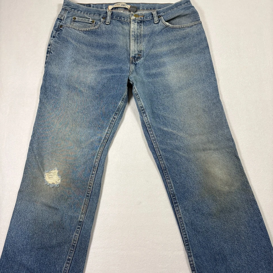 Jeans masculino Urban Up 36x30 desgastado lavagem leve denim grunge Y2K vintage anos 90 - Imagem 2 de 4