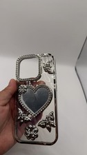 Luxury Heart Mirror Case with Rhinestones 3D Butterflies for iPhone 16 Pro