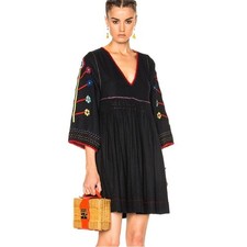 ULLA JOHNSON Masha Floral Embroidered Silk Tunic Dress Size 4 Midnight #1B411