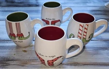 RAE DUNN MAGENTA CHRISTMAS 4 ELF SHOES AND SOCKS BARREL MUGS 2017 RARE HTF