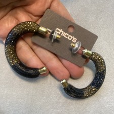 Chicos Hoop Tubular Earrings Y2K Vintage New Retired Rare Bold Gold Unusual 2"