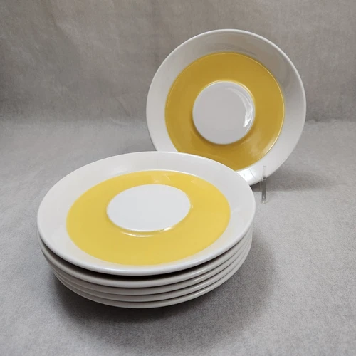Vtg Mikasa Duplex Ben Seibel Trellis Yellow Saucers Set of 6 MCM