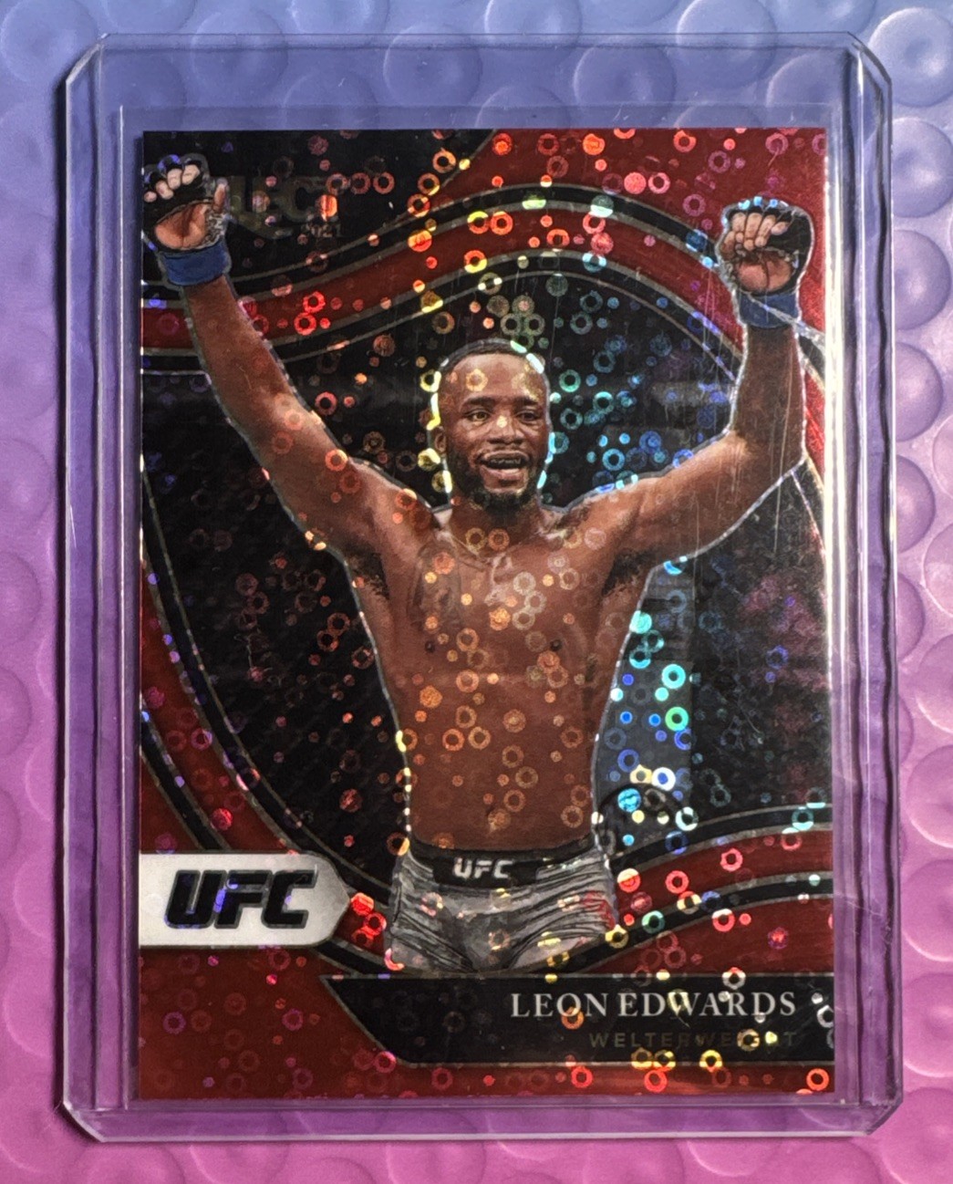 Leon Edwards 2021 Panini Select UFC Octagonside Red Disco Prizm /199 #238