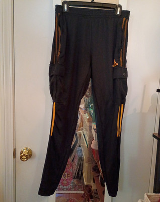 adidas AEROREADY Men's Track Pants Black/Orange L Cargo Pockets Zip Ankles