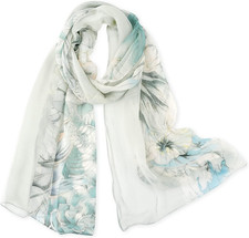 Women Soft Floral Print Shawl Chiffon Sheer Scarf