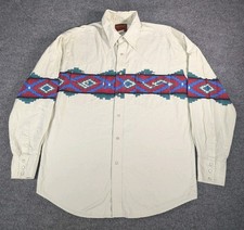 Vintage Rustler Wrangler Aztec Pearl Snap Western Button Down Shirt Large
