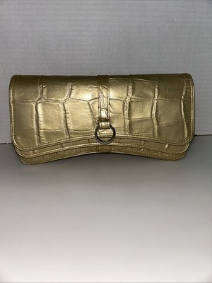 MK Michael Rome Croc Embossed Made Italy Genuine Leather Night Purse Color Gold