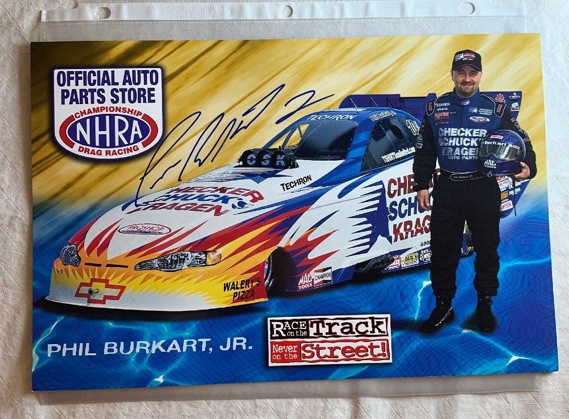 Phil Burkart JR Signed NHRA Kragen Auto Nitro Funny Car Photo Card