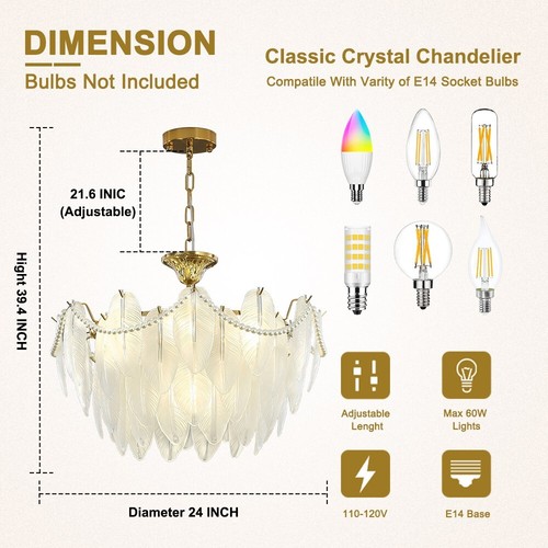 24"Modern Elegant Crystal Chandelier Ceiling Light Lamp Pendant Lighting Fixture - Picture 4 of 15