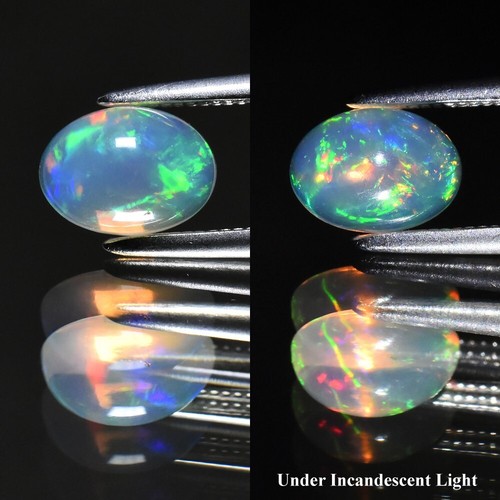 ๐0.61ct Oval Cabochon Natural White Opal - Rainbow Flash, Lustrous Ethiopia Gem