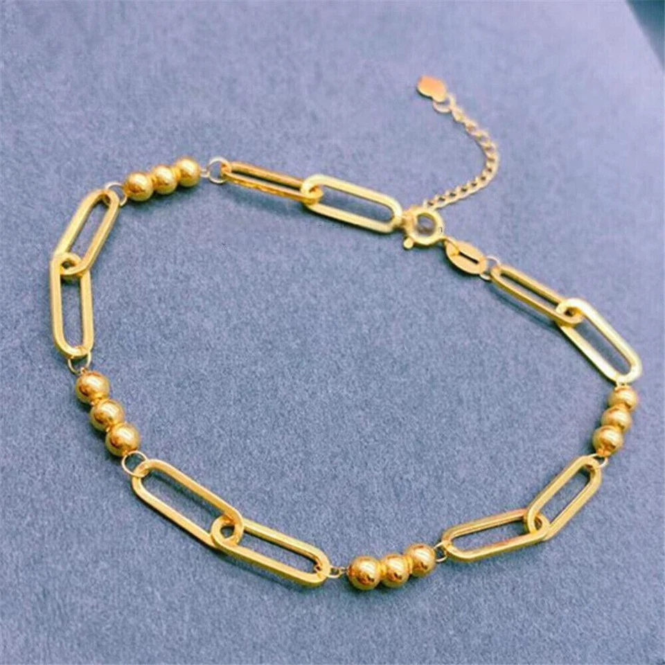 Au750 18K Yellow Gold Chain Cable Rolo O Beads Link Bracelet 6.3-7.5inch - Image 2 of 4