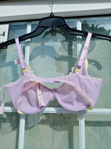 Victoria's Secret Tease Unlined Demi Bra Unicorn Purple Yellow Trim Size 32DD - Picture 3 of 5