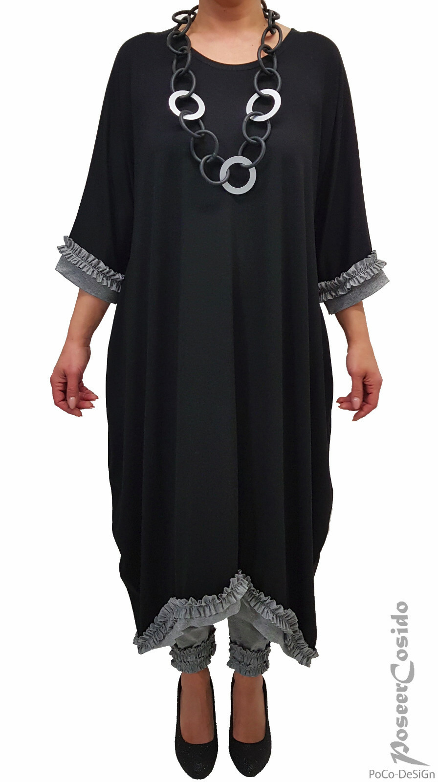 PoCo DeSiGn LAGENLOOK Ballon-Kleid schwarz L-XL-XXL-XXXL 44-46-48-50-52-54-56 