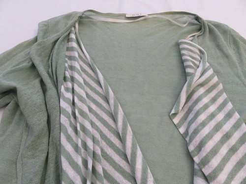OUI DUCK EGG GRÜN 72 % LEINENMISCHUNG UNI & KONTRAST OFFENE KASKADE CARDIGAN UK 16 - Bild 3 von 12