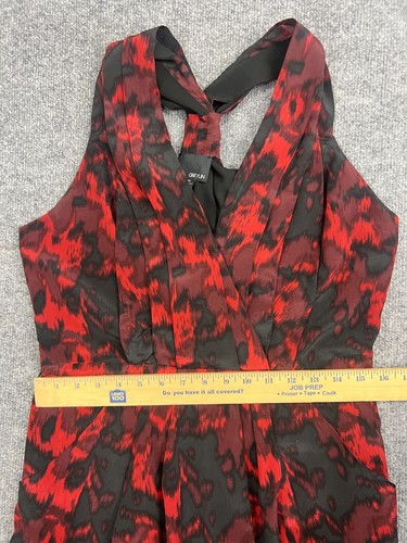 Greylin Marley Silk Dress Women's Medium Black Red Midi Sleeveless Side Zip - Picture 4 of 8