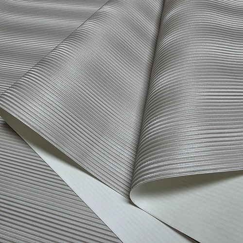 Embossed Satin Taupe cream vertical lines faux fabric textured modern Wallpaper - Picture 12 of 16