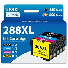 288XL Ink Cartridges 5PK 2BK/C/M/Y for Epson XP-340 XP-440 XP-330 XP-446