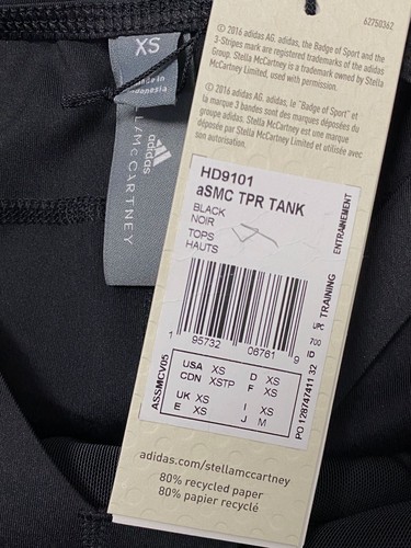 $90 Adidas by Stella McCartney Women Black Round Neck Lasercut Tank Top Size XS - Picture 3 of 4
