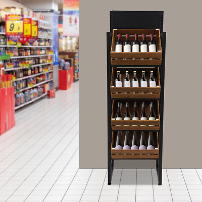Market Retail Display Rack, Wood Fruit Vegetable Storage Rack Fruit Basket Stand