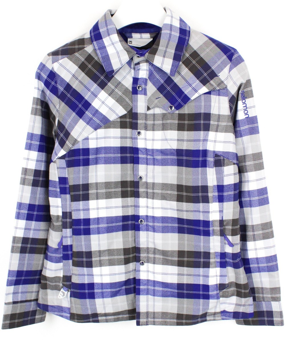 SALOMON Jacket Women's MEDIUM Snap Buttons Plaid Fluffy Lined