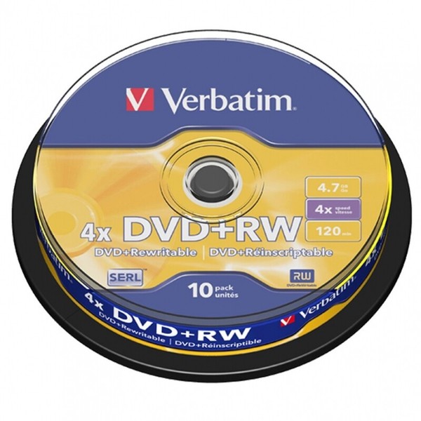 TARRINA 10 DISCOS VERBATIM DVD+RW 4.7GB 4X PACK 43488 BOBINA LOTE REGRABABLE