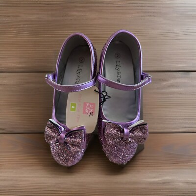Lily Dan Girls Purple Sparkle Glitter Bow Ballet Flats Size US