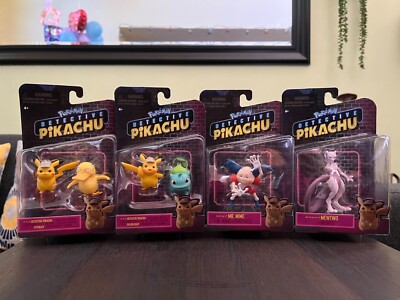 PoKéMoN Detective Pikachu Mewtwo Bulbasaur Psyduck Mr Mine Figure Set of 4-New! 