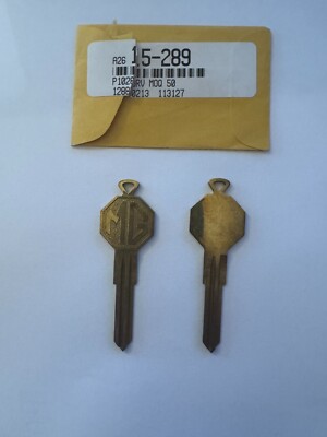 Two MGB Brass Key Blanks - RV cut
