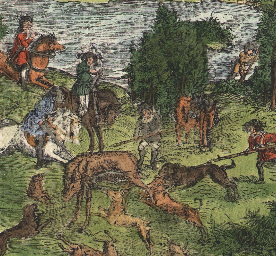 1830 gravure sur bois aquarelllée Chasse au cerf Paysage Allemagne - Photo 3/4