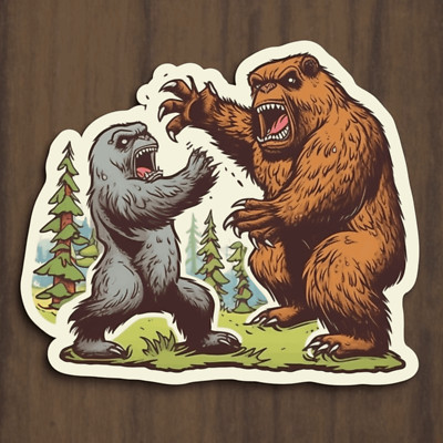 Bear Fighting Bigfoot Sticker, Wild Animal Sticker, Decal for Car Truck Window