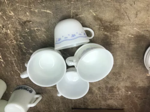 Set Of 2 PYREX  Pattern COFFEE CUPS Vintage Milk Glass Mugs