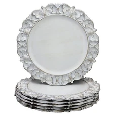 13" Antique White Charger Plates Set of 6 Plastic Textured Chargers for Dinne...