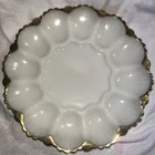 Vintage ANCHOR HOCKING Gold Edge White Milk Glass 12 Deviled Egg Relish Plate — photo 2