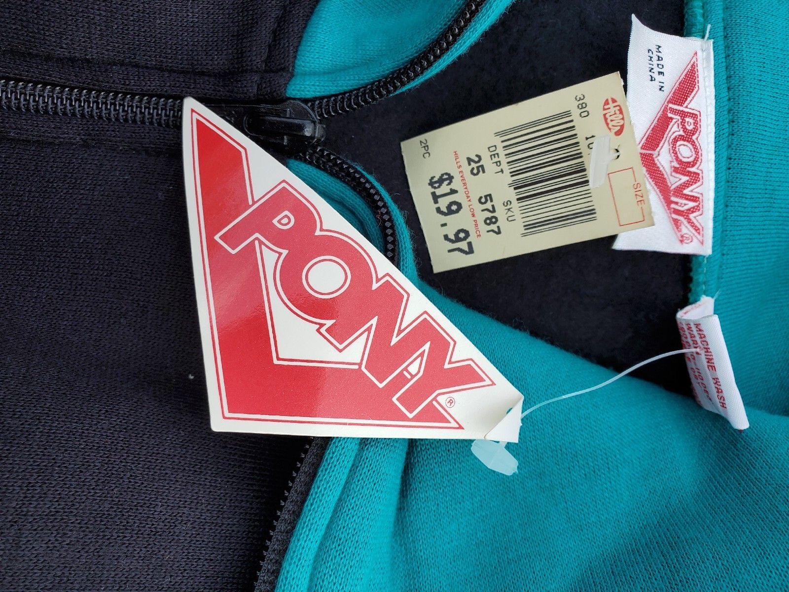 Giacca Vintage Anni '90 NOS Pony Uomo Zip Up Nero Bianco Verde Grande NOS Nuova con etichette! 1990