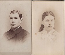 2 CDVs - Will and Laura Dunn Hastings Boston MA Portraits