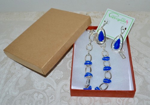 Nuevo con etiquetas $58 Pendientes de eslabón de resortes de palma esmalte azul pappagallo esmaltado plateado - Imagen 2 de 3