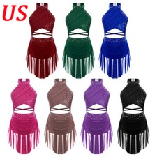 Kid Dance Mock Neck Dress Dancewear Leotard Sheer Costume Stage Lyrical Class