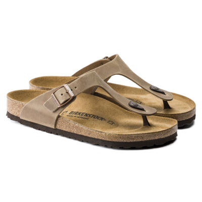NIB Birkenstock Gizeh Oiled Leather Slide In Tobacco Brown Regular Width 943811