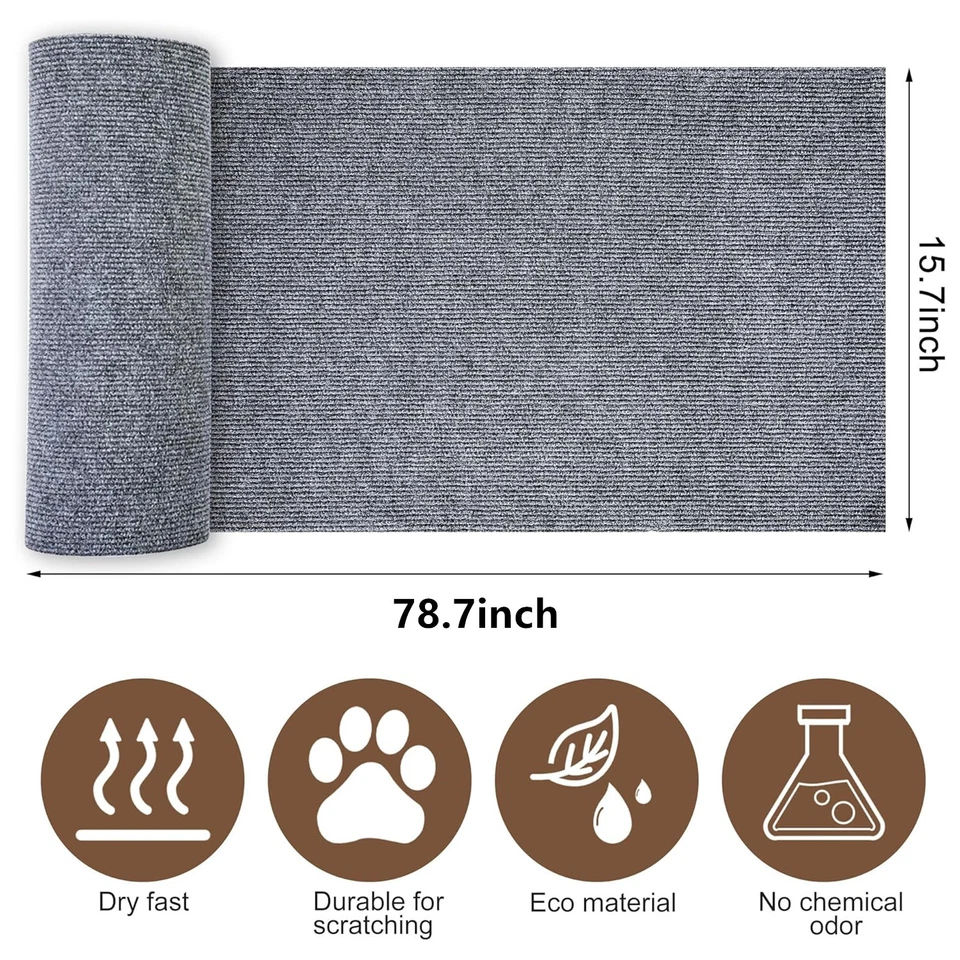 78.7"x15.8" Cat Scratching Mat Trimmable Self-Adhesive Cat Scratcher Carpet Pads - Image 3 of 4