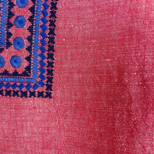 Vineyard Vines Embroidered Tunic Dress Sz 10 Red Linen Blend Vacation Side Zip - Picture 13 of 14