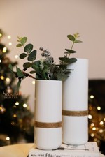 Set of 2 White Ceramic Vases: Minimalist Modern Decorative with Rope Centerpiece